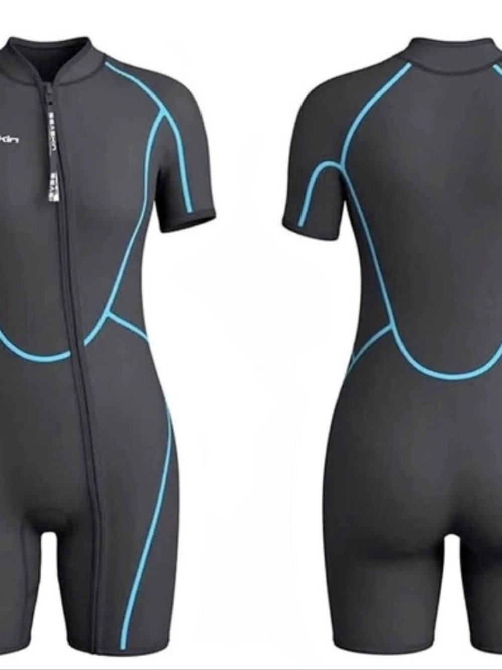 Seaskin 3mm Shorty Wetsuit Front Zip Black & Blue XXL